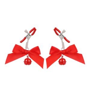 Sex toys props bows bells breast clips for women flirting and teasing boobs clips adult products - Red bow bell milk