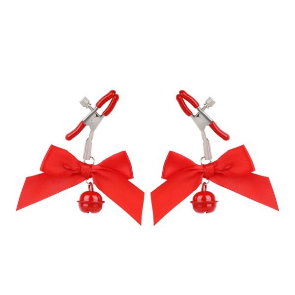 Sex toys props bows bells breast clips for women flirting and teasing boobs clips adult products - Red bow bell milk