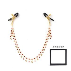 High-end sm props sex breast clip butterfly diamond chain breast clip sm sex toys alternative adult sex toys - Gold red diamond chain breast clip