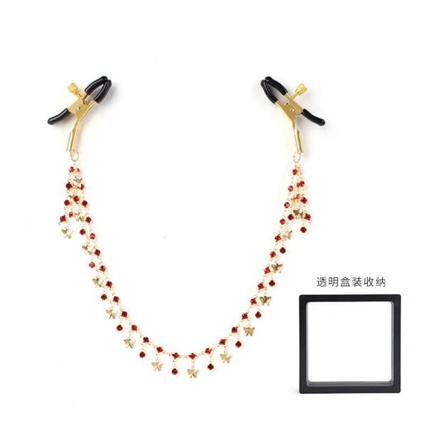 High-end sm props sex breast clip butterfly diamond chain breast clip sm sex toys alternative adult sex toys - Gold red diamond chain breast clip