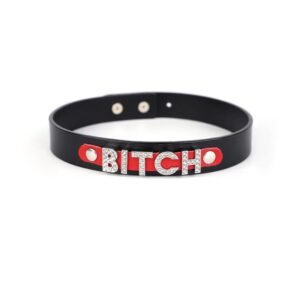 Sex sm props high-grade genuine leather collar with diamond letters sexy traction collar alternative choker adult products - Silver lettered black collar