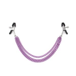 Husband and wife sex fun flirting breast clip sex toys alternative toys men and women's bells purple long chain double peak clips - Purple