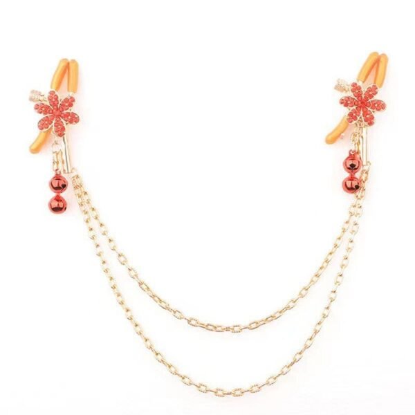 sm props long chain diamond-encrusted sexy breast clip sm punishment training sexy bell breast clip alternative adult products - Red chain model