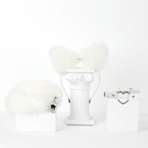 Sex toys sm props fox girl sex set fox headband tail anal plug cat collar three-piece set - White Tail Three-Piece Set
