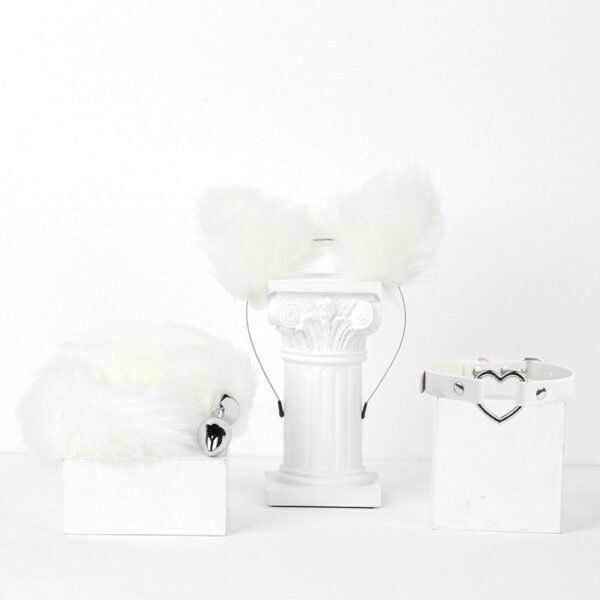 Sex toys sm props fox girl sex set fox headband tail anal plug cat collar three-piece set - White Tail Three-Piece Set