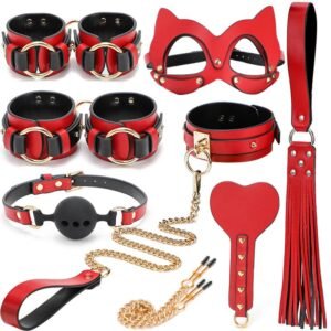 High-end sm props eight-piece set PU leather sexy eye mask binding handcuffs sexy collar sp leather whip - Set of 8 without case