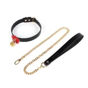 High-end sm props retro genuine leather traction collar flower bell sexy collar alternative choker adult products - Black collar + black traction chain