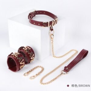 sm sex toys slave girl training bondage set slave handcuffs sex toy collar traction alternative adult products - Burgundy