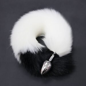 Color-blocked fox tail anal plug for women's backyard development sexy anal plug sm props metal anal plug adult products - White + Black