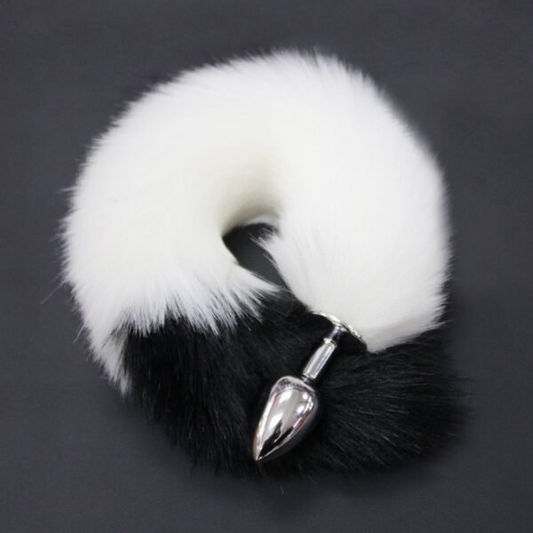 Color-blocked fox tail anal plug for women's backyard development sexy anal plug sm props metal anal plug adult products - White + Black