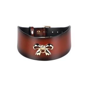 High-end sm props gold bow sexy traction collar genuine leather collar alternative choker adult products - Dark red collar