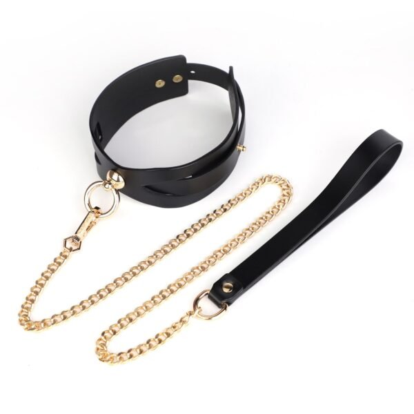 High-grade genuine leather sm props retro sexy handcuffs sm female slave training quality cowhide traction collar - sm sexy collar traction