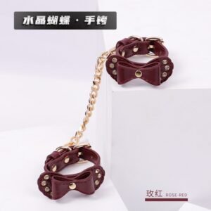 High-grade sm props torture instruments pu binding handcuffs retro diamond bow sexy handcuffs alternative adult products