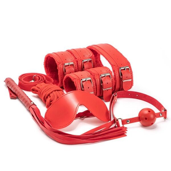Sexy plush SM set adult products couple training handcuffs binding bondage 9-piece set alternative sex toys - Red Plush 7-Piece Set