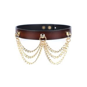High-end sm props gold chain genuine leather collar sm training choker female slave traction neck collar adult products - Dark red collar