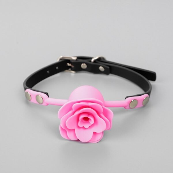 SM sex props couple training rose silicone mouth plug ball adjustable alternative adult products - Pink silicone rose mouth plug