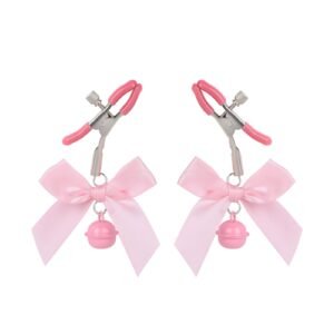 Sex toys props bows bells breast clips for women flirting and teasing boobs clips adult products - Pink bow bell milk