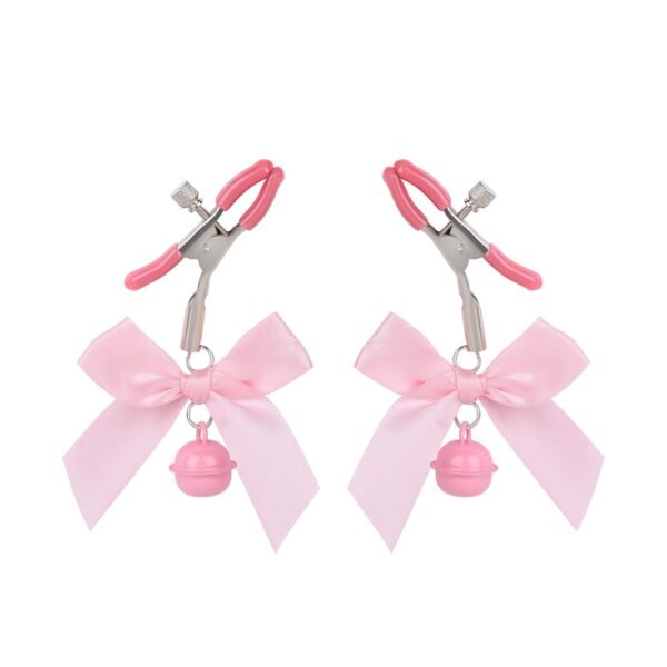 Sex toys props bows bells breast clips for women flirting and teasing boobs clips adult products - Pink bow bell milk