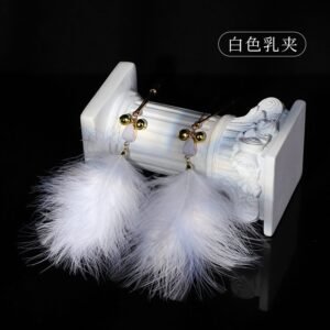 sm sex props foreplay teasing gentle feather breast clip female masturbation sex toy clitoris clip alternative adult toy - White