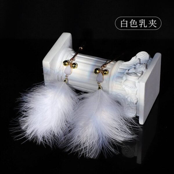 sm sex props foreplay teasing gentle feather breast clip female masturbation sex toy clitoris clip alternative adult toy - White
