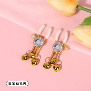 Sexy sm props gemstone bell breast clip for women flirting teasing boobs clip tassel chain clip - Golden gemstone bell breast clip