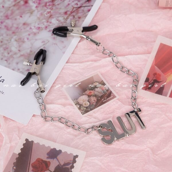 Sex toys sm props female masturbation chain breast clips vaginal clips letter style sexy clitoris clips adult sex toys - Slut