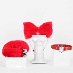 Sex toys sm props fox girl sex set fox headband tail anal plug cat collar three-piece set - Red Tail Three-Piece Suit