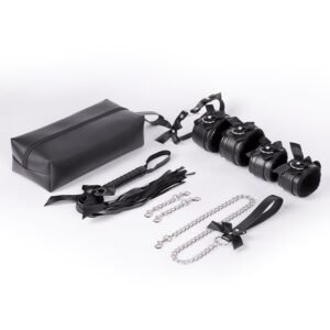 Sexy sm prop set cute bow binding bondage handcuffs sm training leather whip backyard development anal plug - Black
