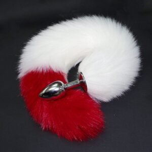 Color-blocked fox tail anal plug for women's backyard development sexy anal plug sm props metal anal plug adult products - White + Red