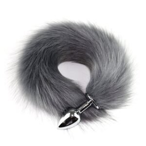 Sexy sm props small metal anal plug solid color fox tail anal plug backyard development training adult products - Grey