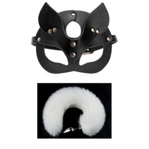 Sex toys cosplay cosplay mask metal anal plug tail sm props - White tail + fox mask pvc material