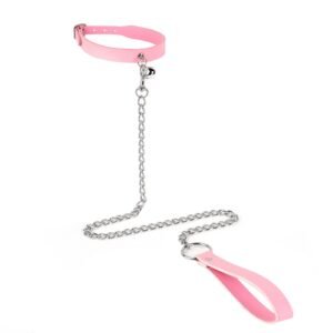 SM sex toys binding bondage bell collar men and women dog slave traction chain collar SM adult products - Pink