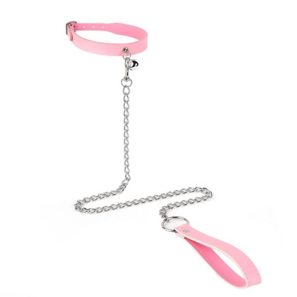 SM sex toys binding bondage bell collar men and women dog slave traction chain collar SM adult products - Pink