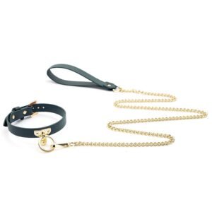 sm props pu leather sexy traction collar sm training bitch neck collar T-shaped sexy collar alternative adult products - Dark green