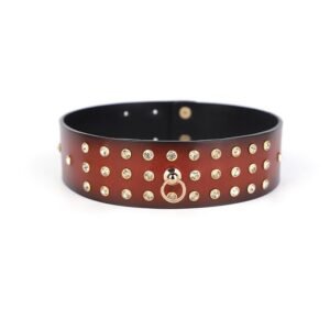 High-end sm props full diamond genuine leather sexy collar female slave training traction neck collar alternative choker adult products - Dark red collar