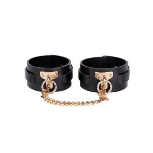 High-end sm props set four-piece set of genuine leather traction collar binding restraint handcuffs sexy leather racket adult products - T Style Handcuffs-Black