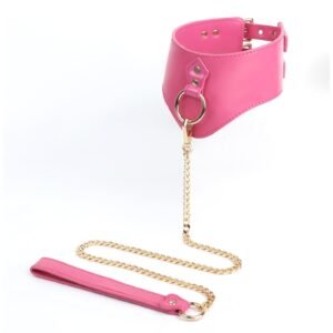 High-end sm props widened pu leather sexy collar sm training sexy traction collar alternative adult products - Pink