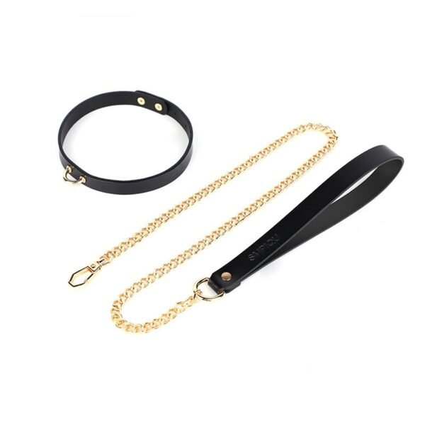 Sex toys SM props high-grade genuine leather traction collar SM training bondage sex neck ring alternative adult products - Vintage Letter Traction Collar (Black)
