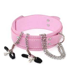 SM sex fun props sex fun collar with breast clip female slave training PU neck cover SM alternative adult products - Pink