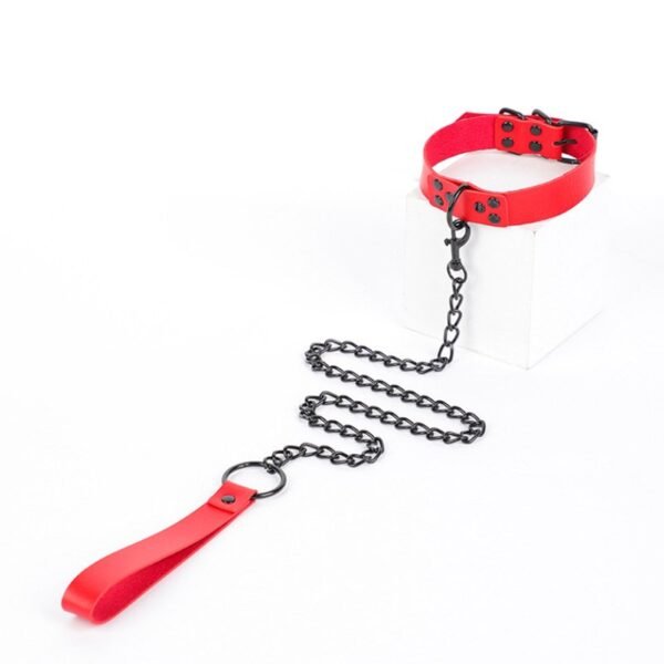 SM Props Sex Toy Collar Women Industrial Punk Style Binding Bondage Traction Collar Alternative Sex Toy - Red