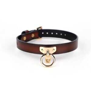 High-end sm props female slave training genuine leather sexy collar traction retro cowhide collar alternative adult products - Dark orange cowhide collar