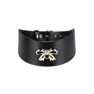 High-end sm props gold bow sexy traction collar genuine leather collar alternative choker adult products - Black collar
