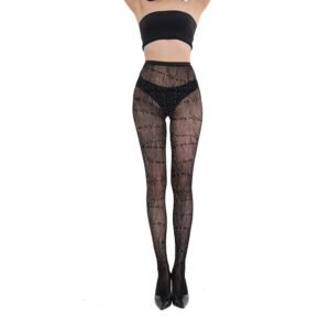 Hot-inlaid white diamond Halloween JK fishnet spider black stockings sexy thin skull hollow bottoming stockings - Black TZ3118