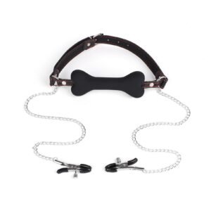 Sexy SM props bone mouth plug insulting training silicone mouth ball sexy breast clip mouth flail alternative adult products - Black bone flail