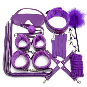 Sex toys SM props 10-piece set of binding rope bondage handcuffs training oral plug breast clips alternative adult sex products - Purple