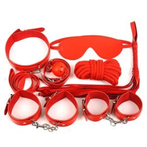 Adult sex toys, male and female eye masks, leather handcuffs, torture instruments, 7-piece set of alternative toys - Red
