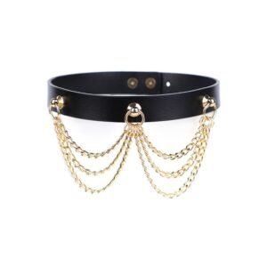 High-end sm props gold chain genuine leather collar sm training choker female slave traction neck collar adult products - Black collar