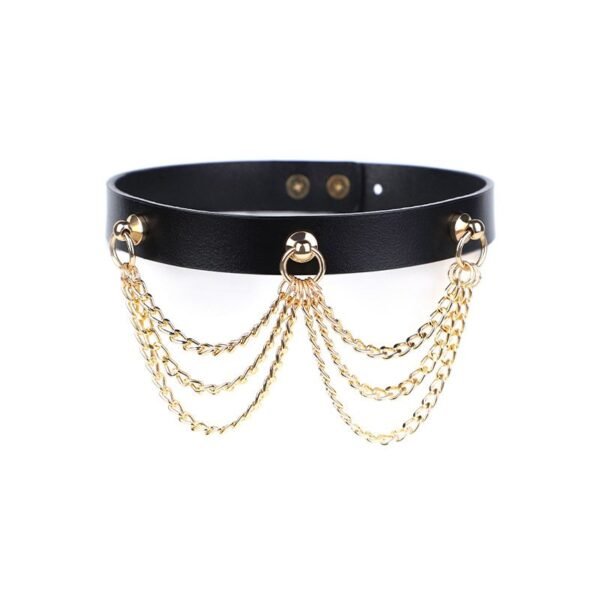 High-end sm props gold chain genuine leather collar sm training choker female slave traction neck collar adult products - Black collar