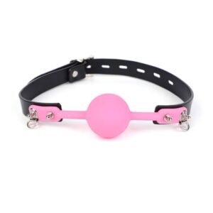 Sexy SM props light luxury genuine leather silicone mouth plug ball SM butterfly sexy breast clip mouth flail alternative adult products - Pink mouth ball