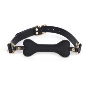 Fun sm props light luxury genuine leather silicone mouth plug maid training torture instrument bone mouth plug with drill long chain breast clip - Black bone plug